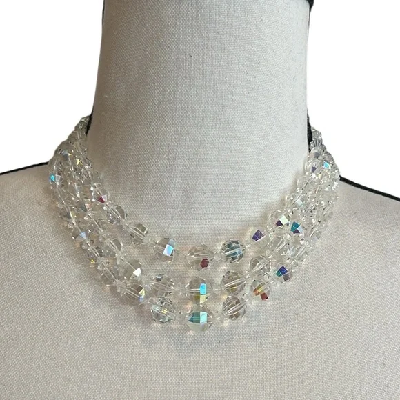 Vintage Laguna Set Necklace Bracelet Clip Earrings Aurora Borealis 1950s Parure - Picture 2 of 16